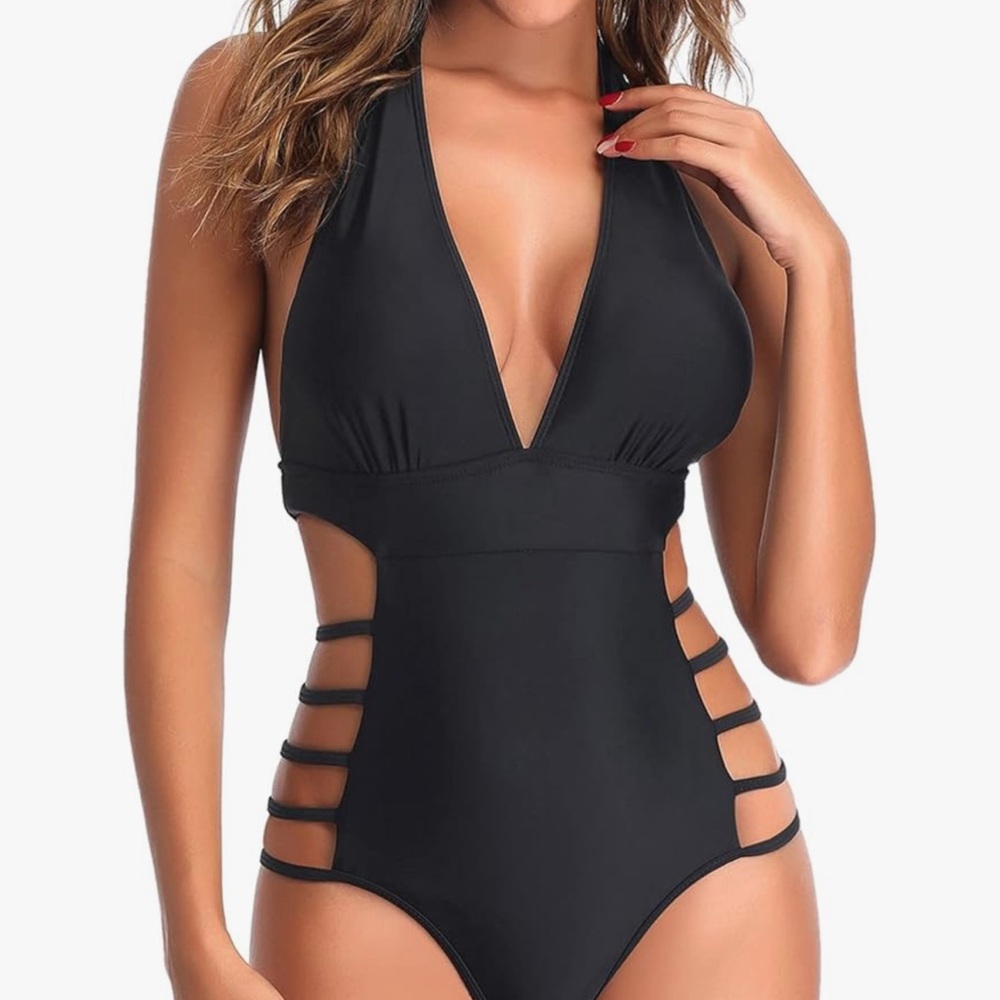 Chic Black Halter One-Piece Swimsuit